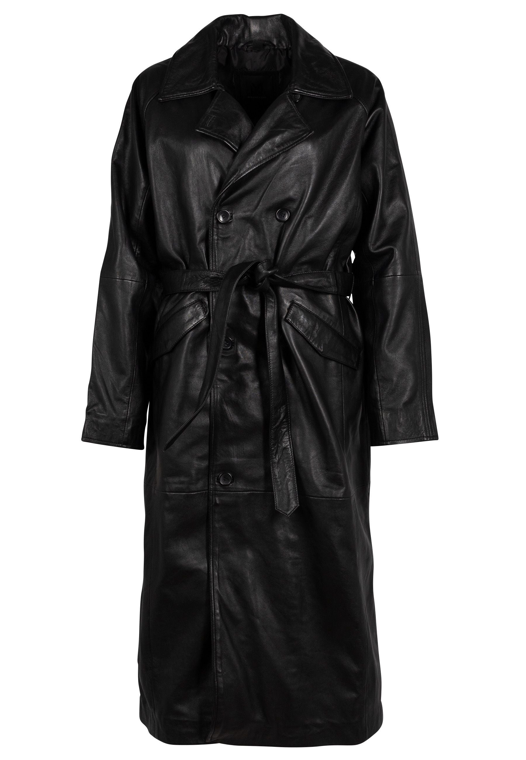 Deniz OS Leather Trench Coat, Black