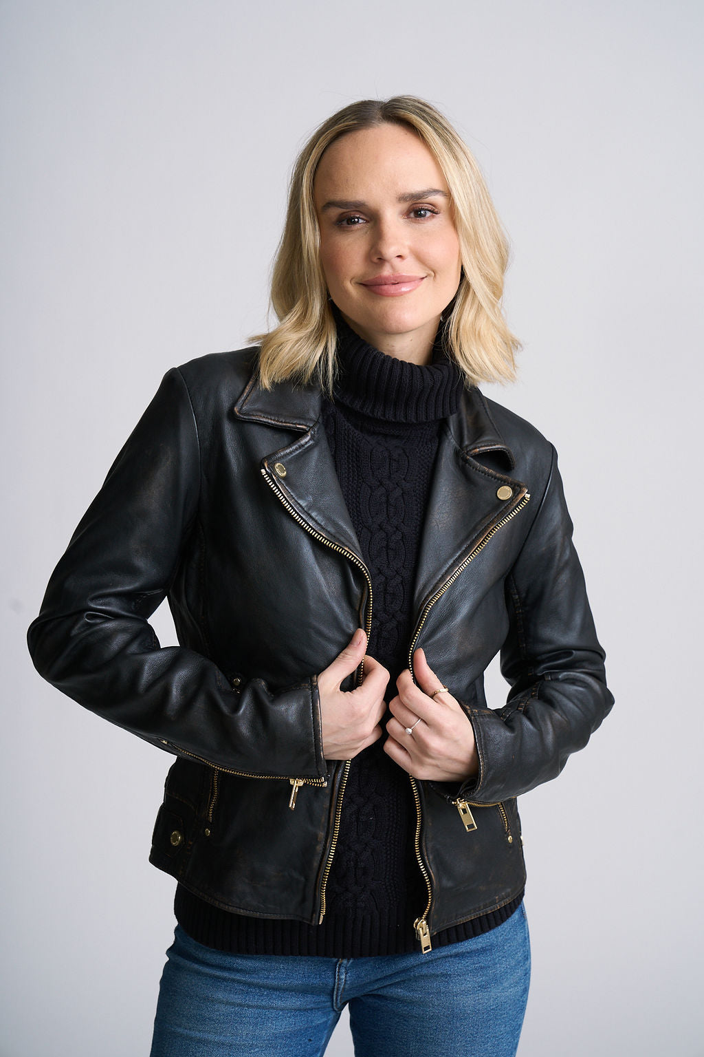 Hazie RF Leather Jacket - Antique Black