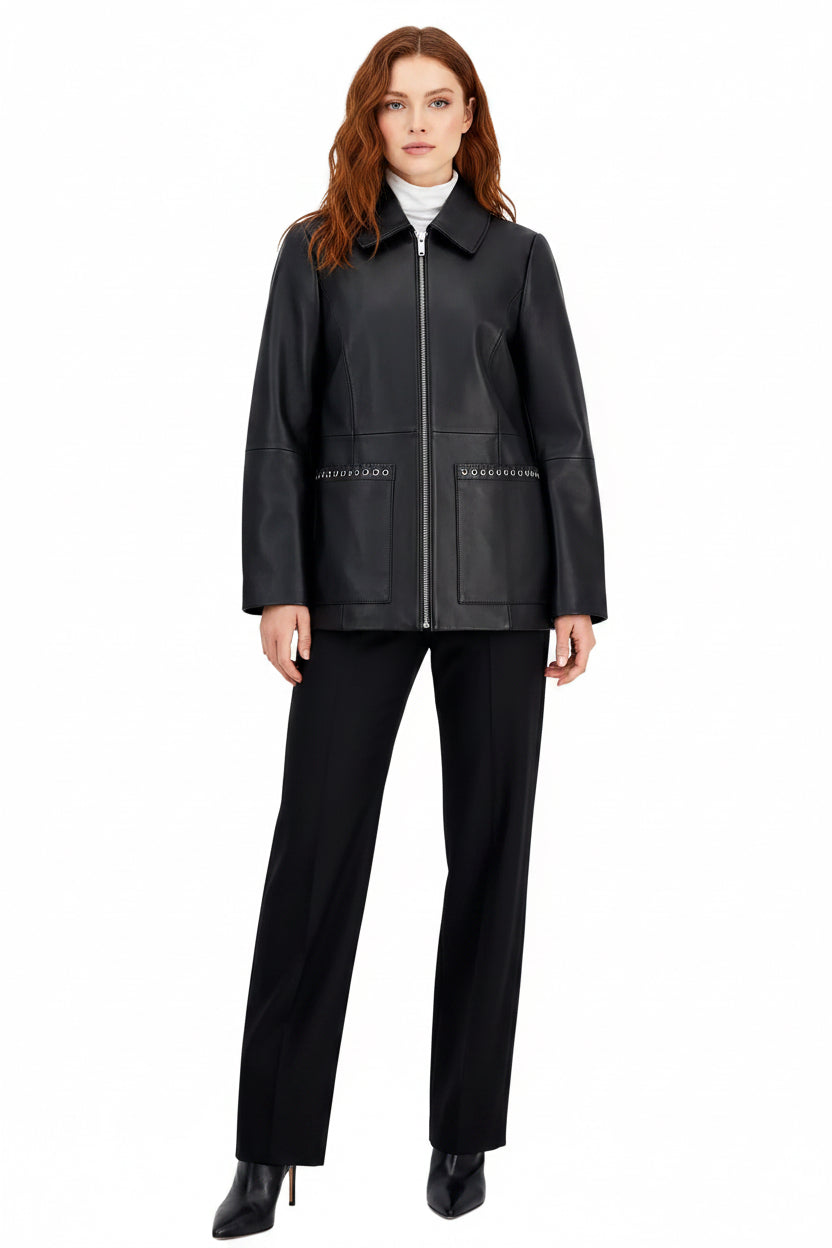 Anne Klein Women's Zip Front Leather Jacket