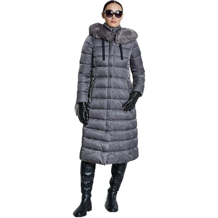 Tahari Women's Insulated Long Winter Coat with Removable Faux Fur Trim