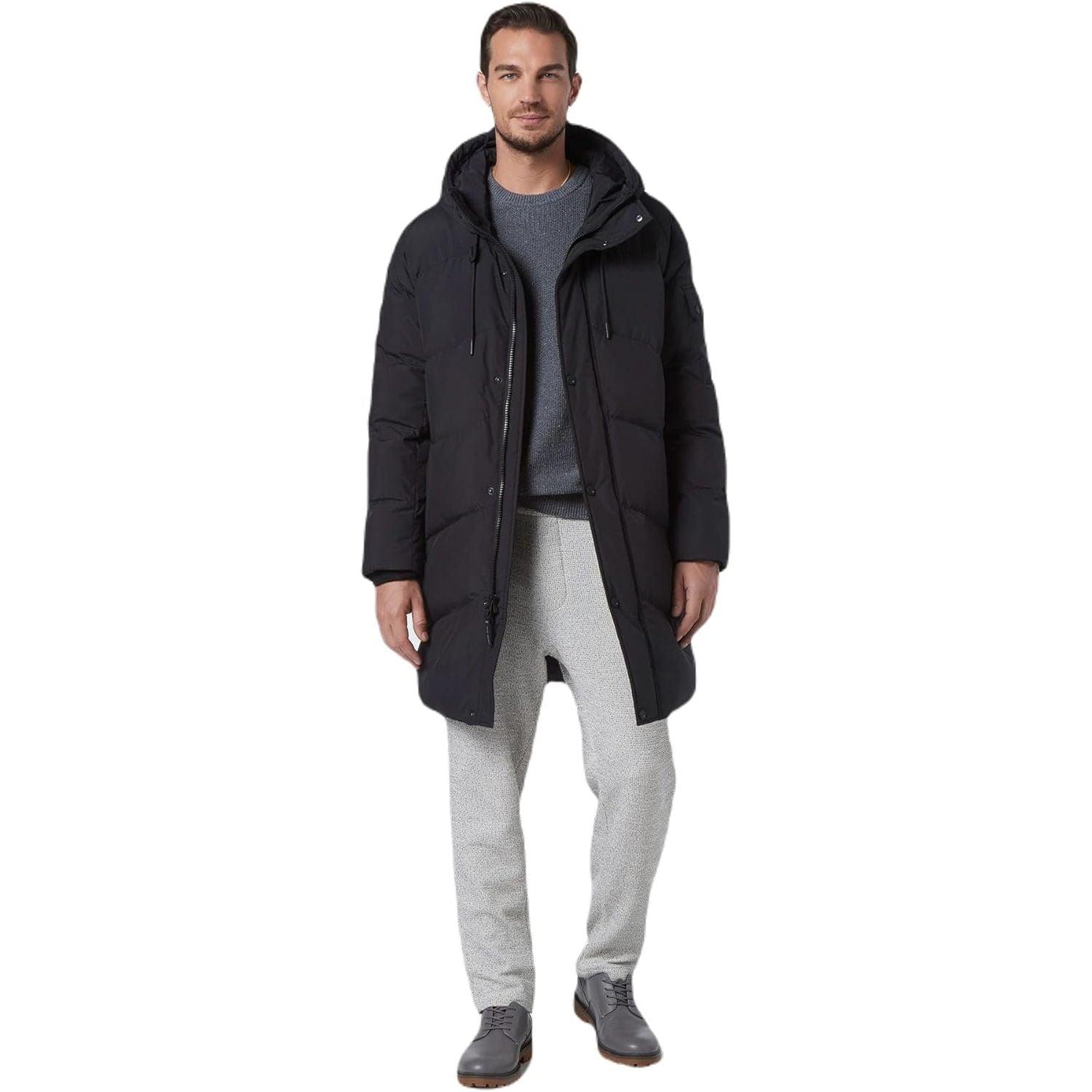 Andrew Marc Men's Long Water Resistant Sullivan Puffer Coat Fleece Lined Pockets - Zooloo Leather