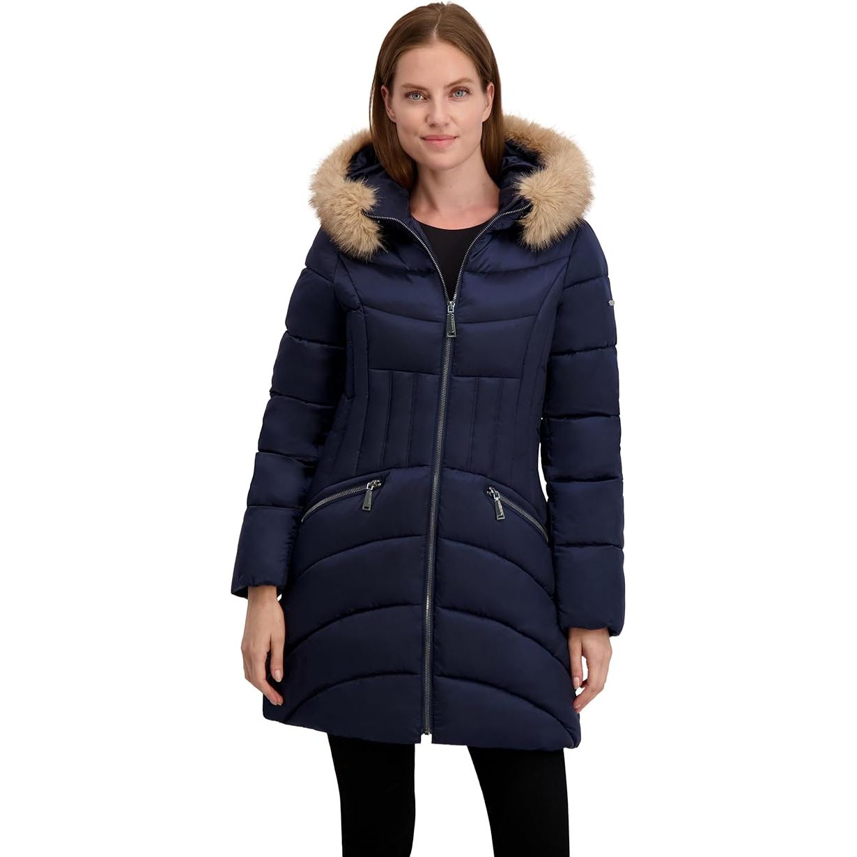 Laundry by Shelli Segal Women's Women’s Puffer Coat –With Faux Fur Hood