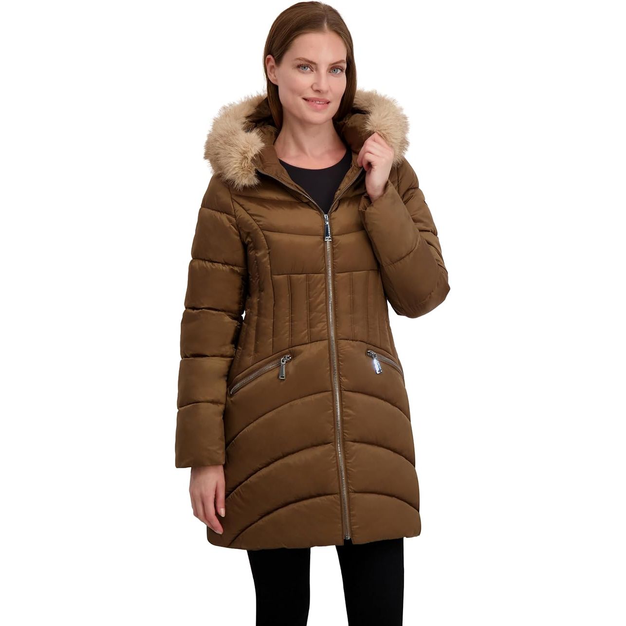 Laundry by Shelli Segal Women's Women’s Puffer Coat –With Faux Fur Hood