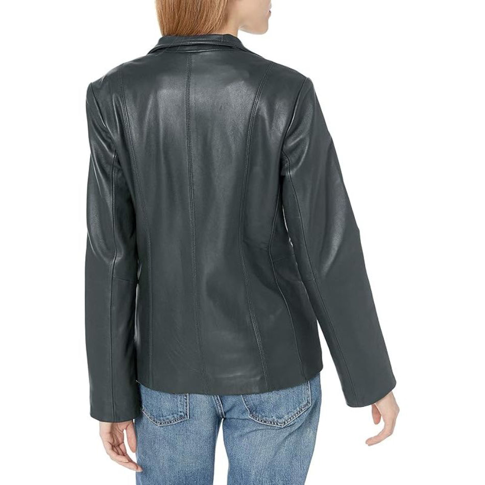 Cole Haan Women's Genuine Leather Jacket with Wing Collar