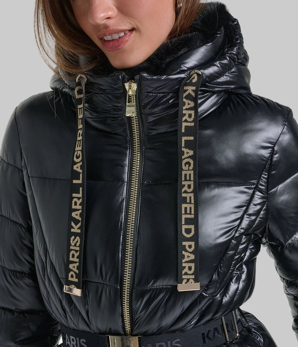 Karl Lagerfeld Paris Women's Glossy Black Puffer Winter Jacket
