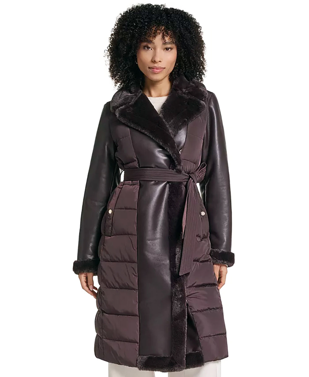 KARL LAGERFELD Women's Long puffer with Coat with Fur Faux Trim