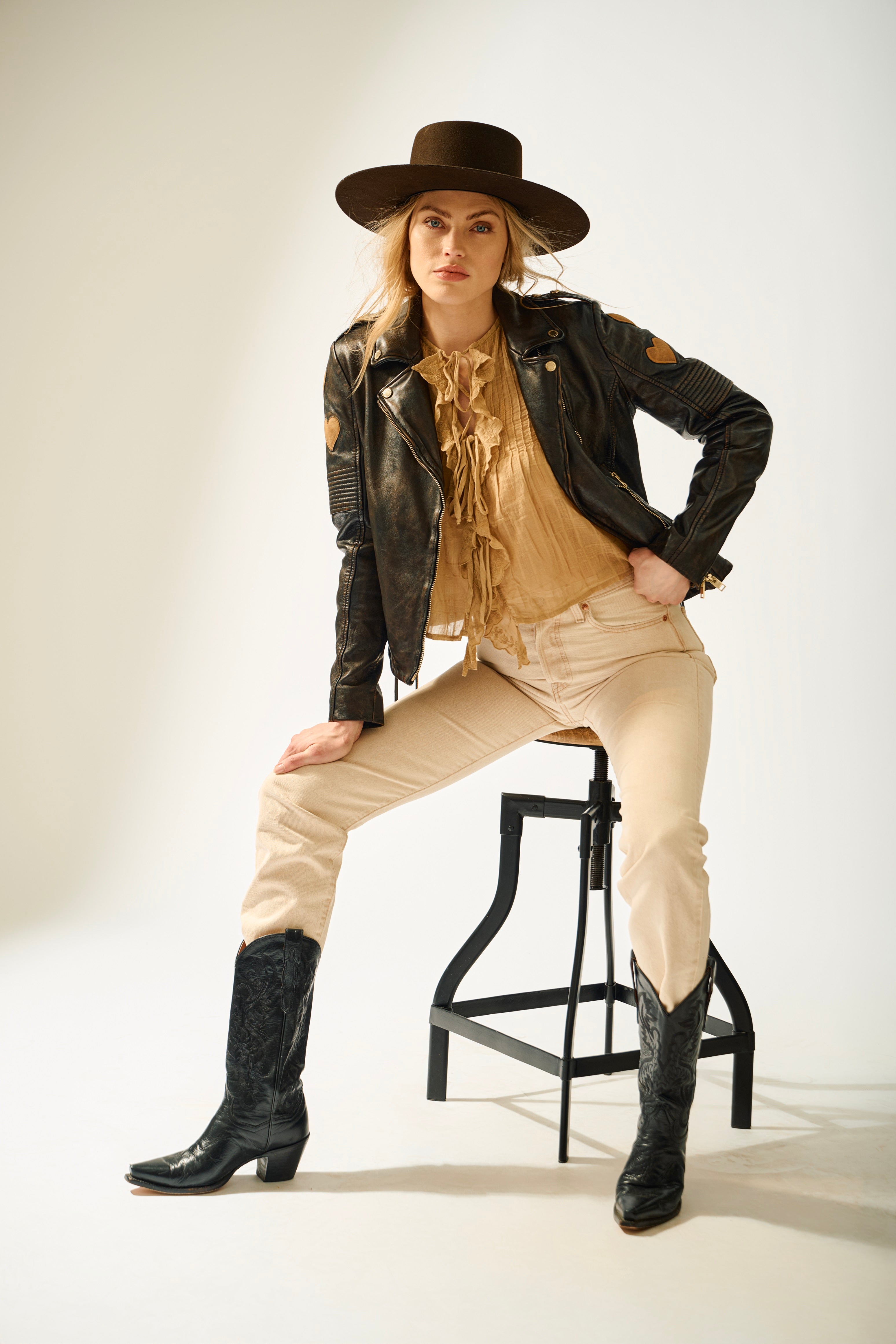 Reo RF Heart Detail Leather Jacket