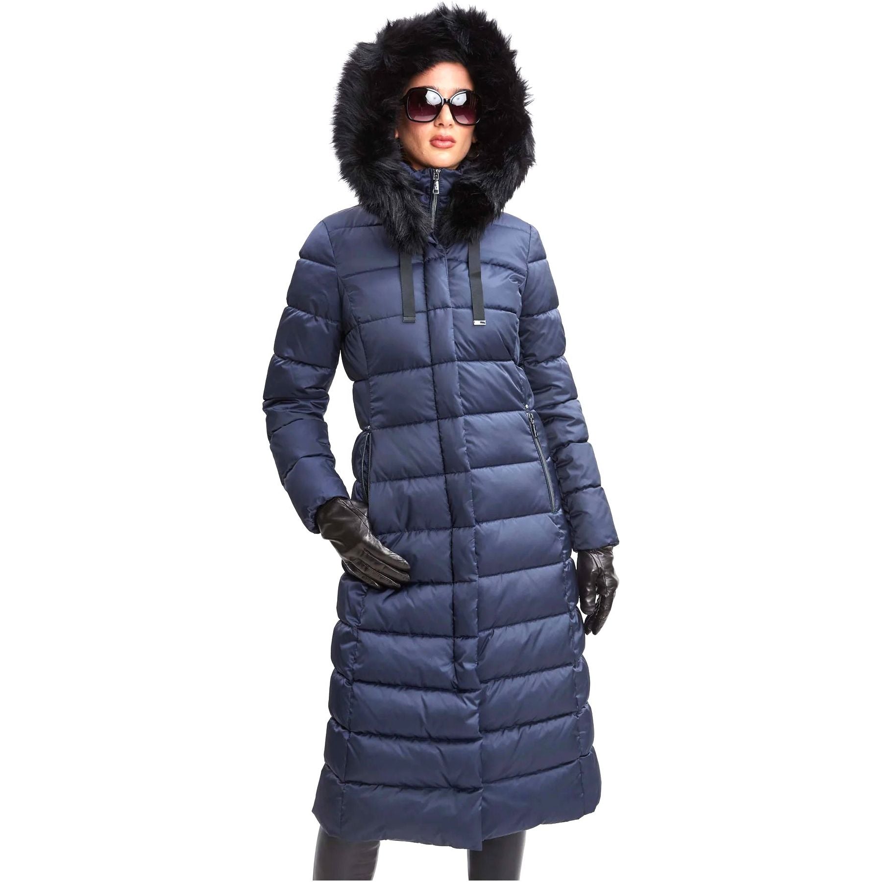 Tahari Women's Insulated Long Winter Coat with Removable Faux Fur Trim