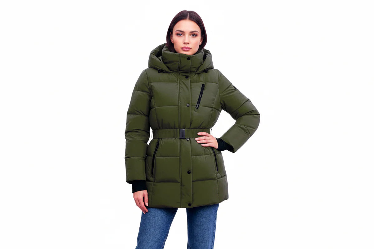 BCBGeneration Women's Belted Active Puffer Coat with Hood