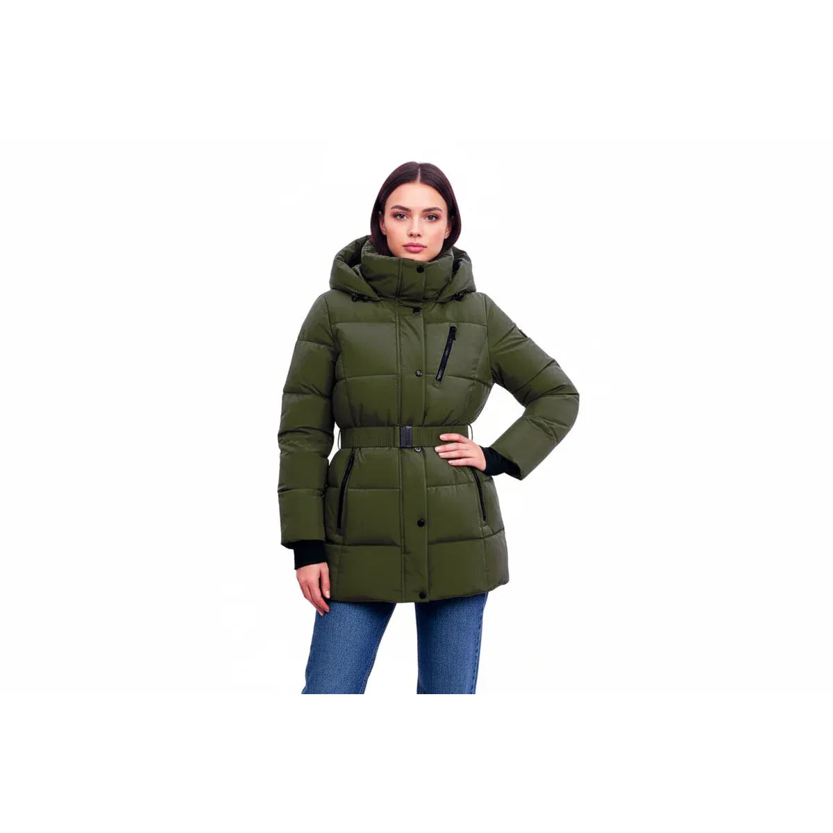 BCBGeneration Women's Belted Active Puffer Coat with Hood