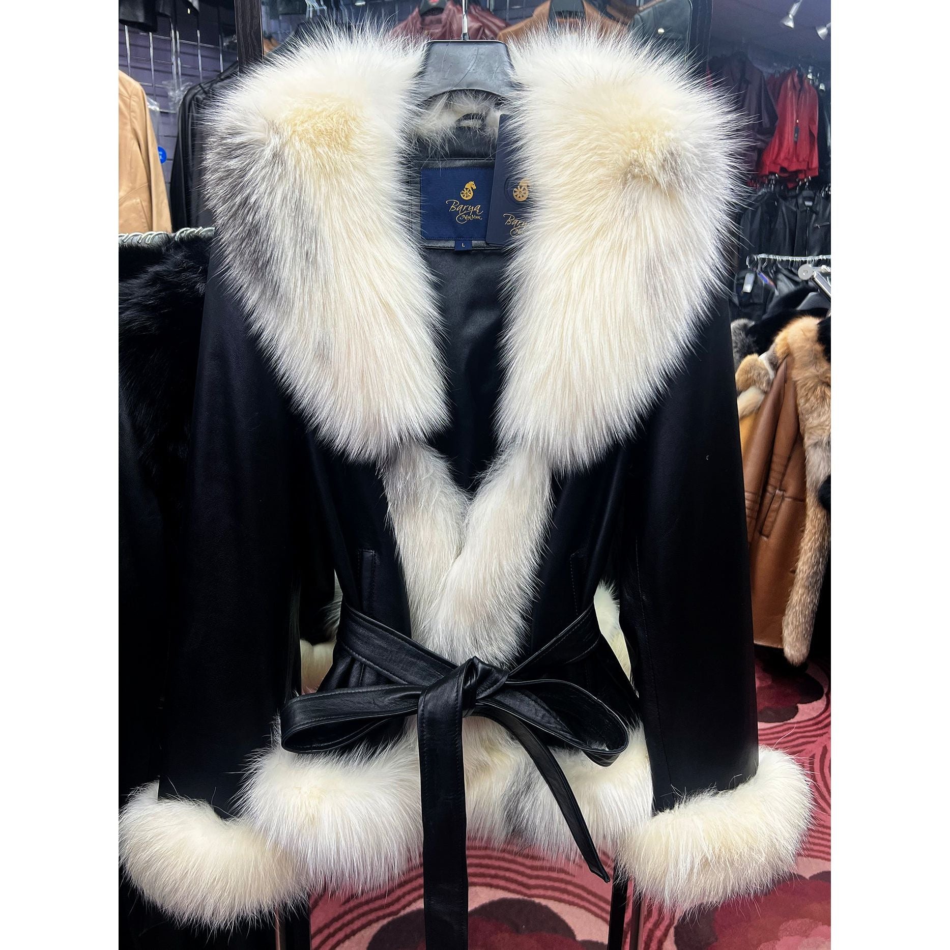 BARYA NEW YORK Women's Fox Trim Leather Jacket