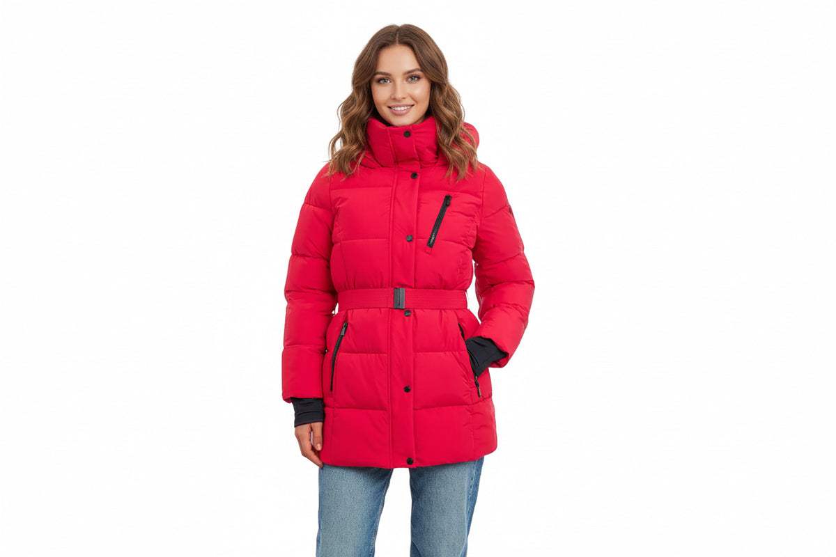 BCBGeneration Women's Belted Active Puffer Coat with Hood