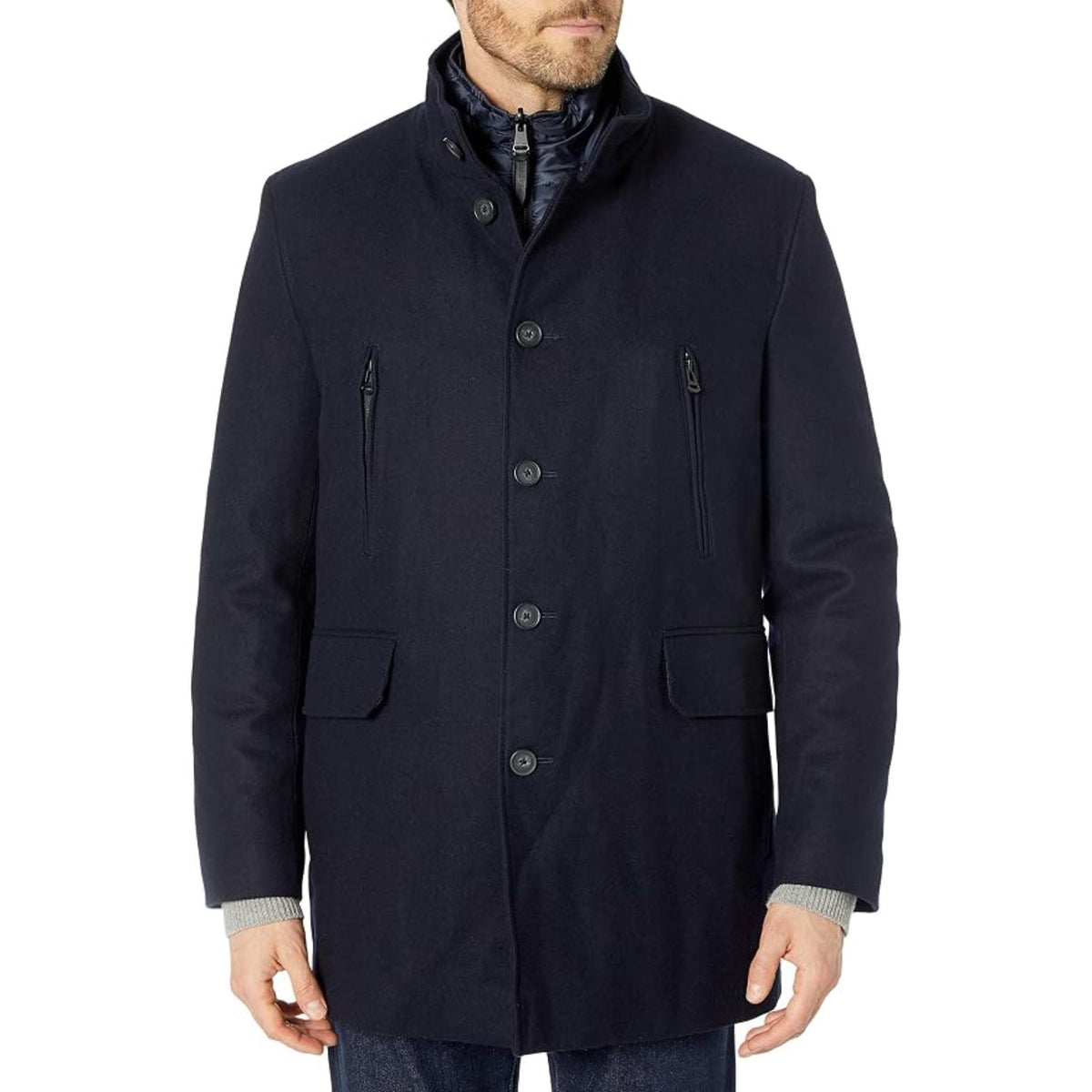 Cole Haan Men's Melton 3-in-1 Wool Jacket With Removable Bib