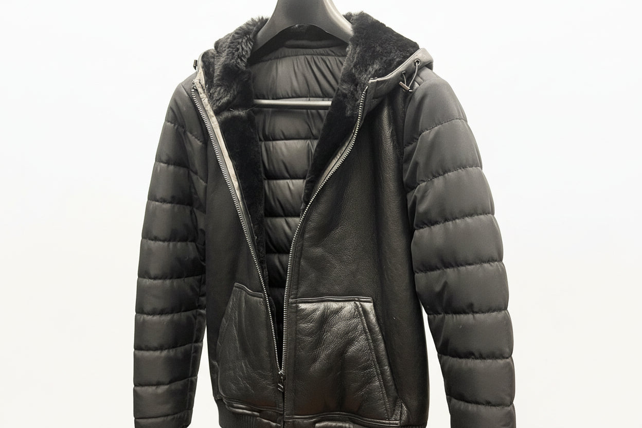 DODICI Men's Shearling and Polyester Bomber Jacket