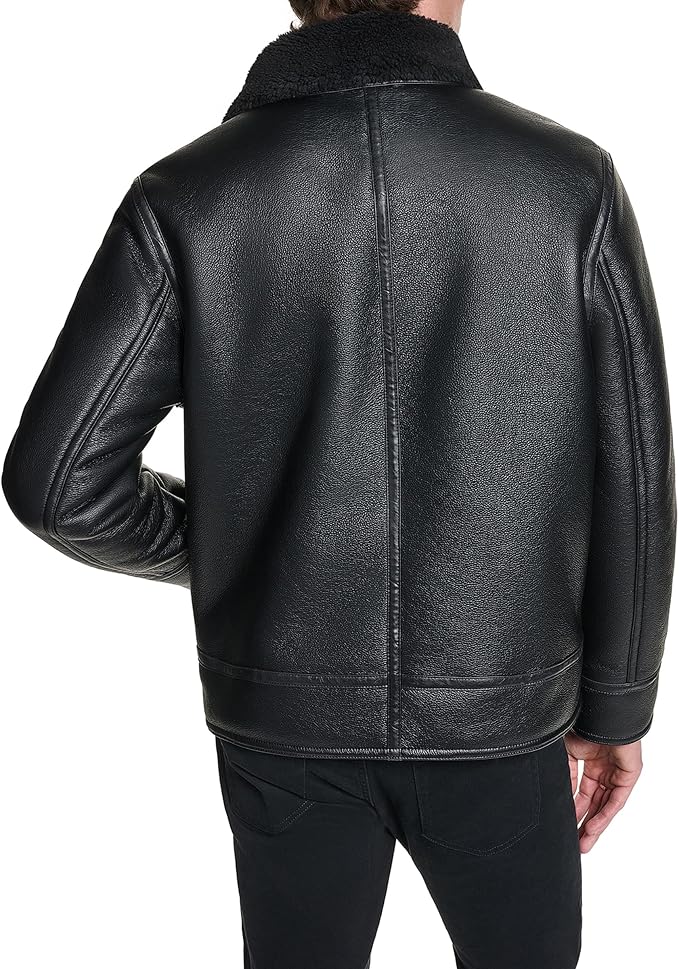 KARL LAGERFELD Men's Faux Leather Shearling Aviator Jacket