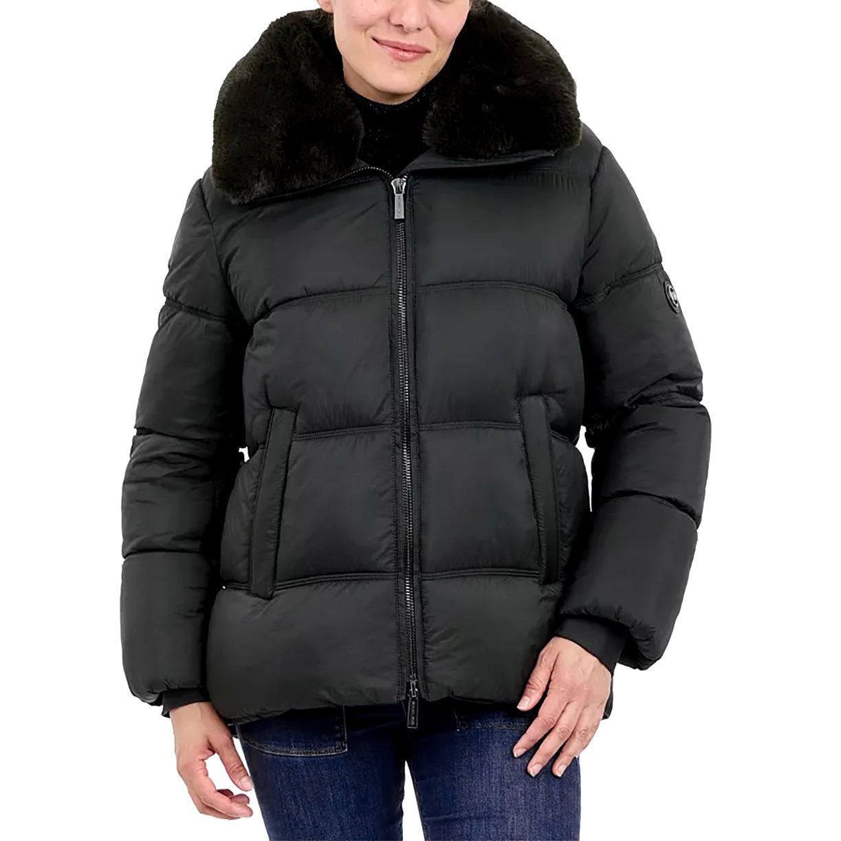 MICHAEL Michael Kors Women's Puffer Jacket with Faux Fur Collar