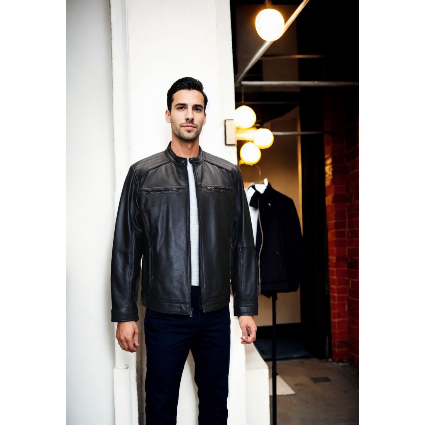 Michael Kors Men's Moto Leather Jacket with Perforated Panel - Zooloo Leather