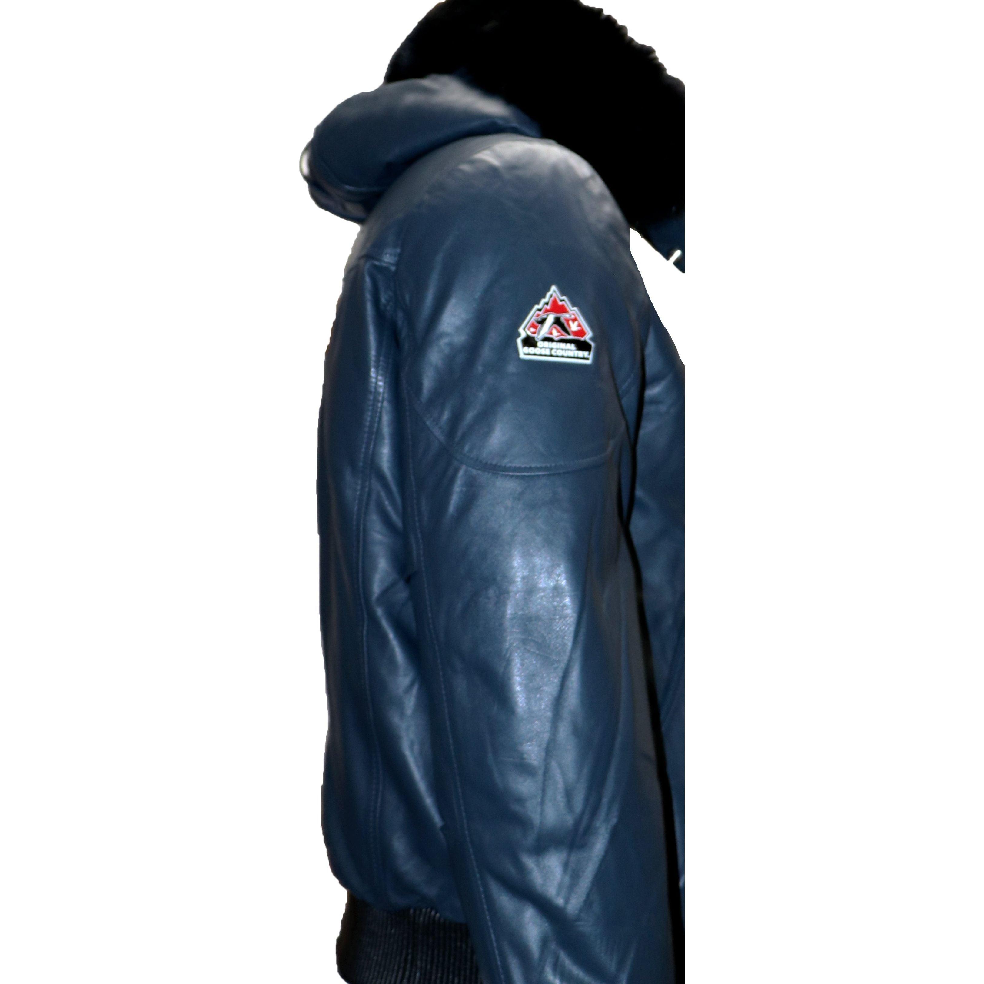 Original Goose Country Men's Down Bomber Leather Jacket with Fox fur - Zooloo Leather