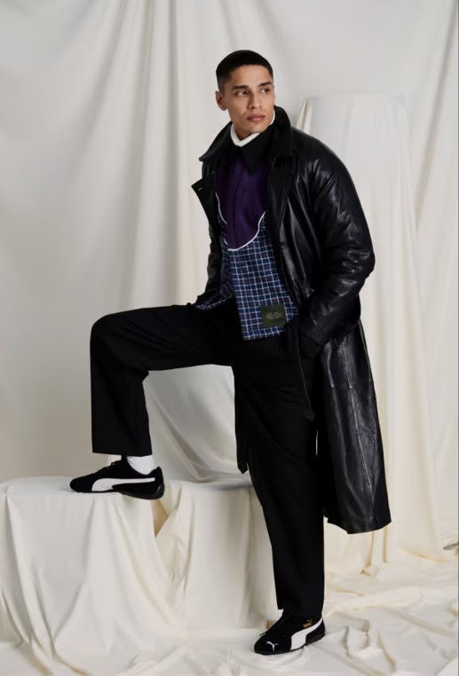 Deniz OS Leather Trench Coat, Black
