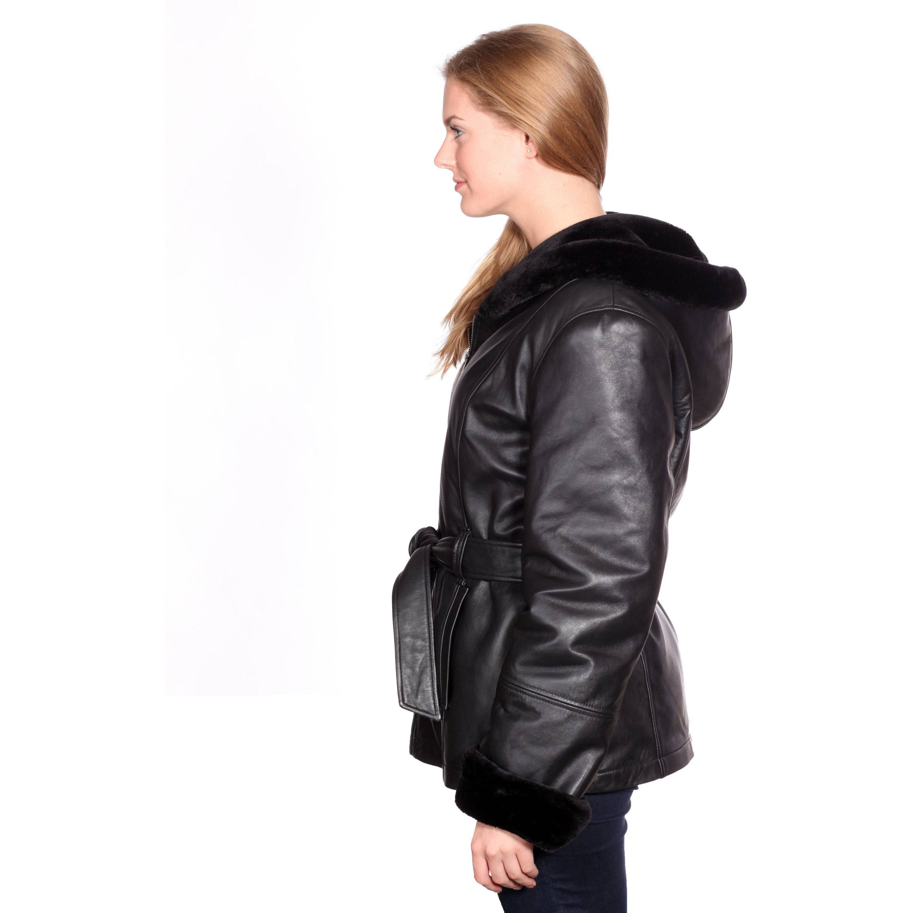 Christian NY Women's Shawl-Collar Hooded Leather Coat - Zooloo Leather