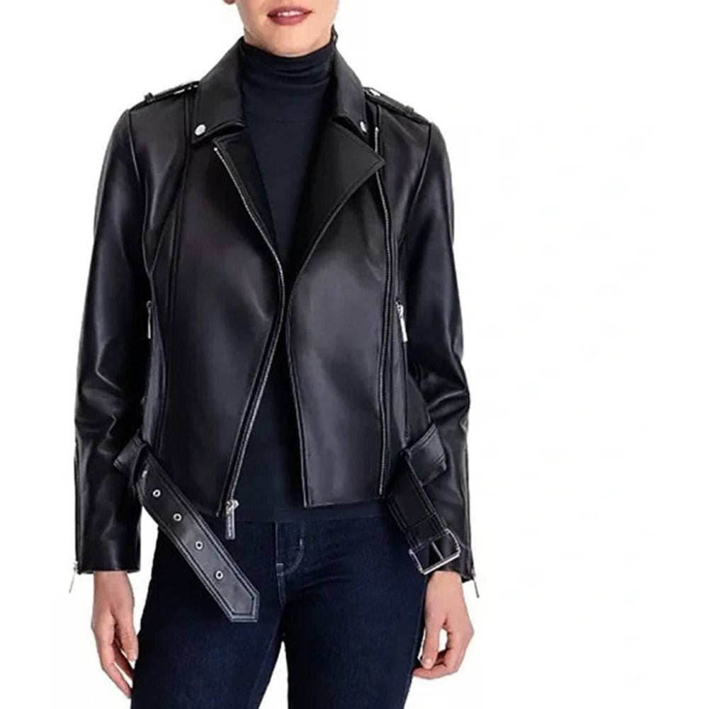 MICHAEL Michael Kors women's Moto Leather Jacket with Belt - Zooloo Leather