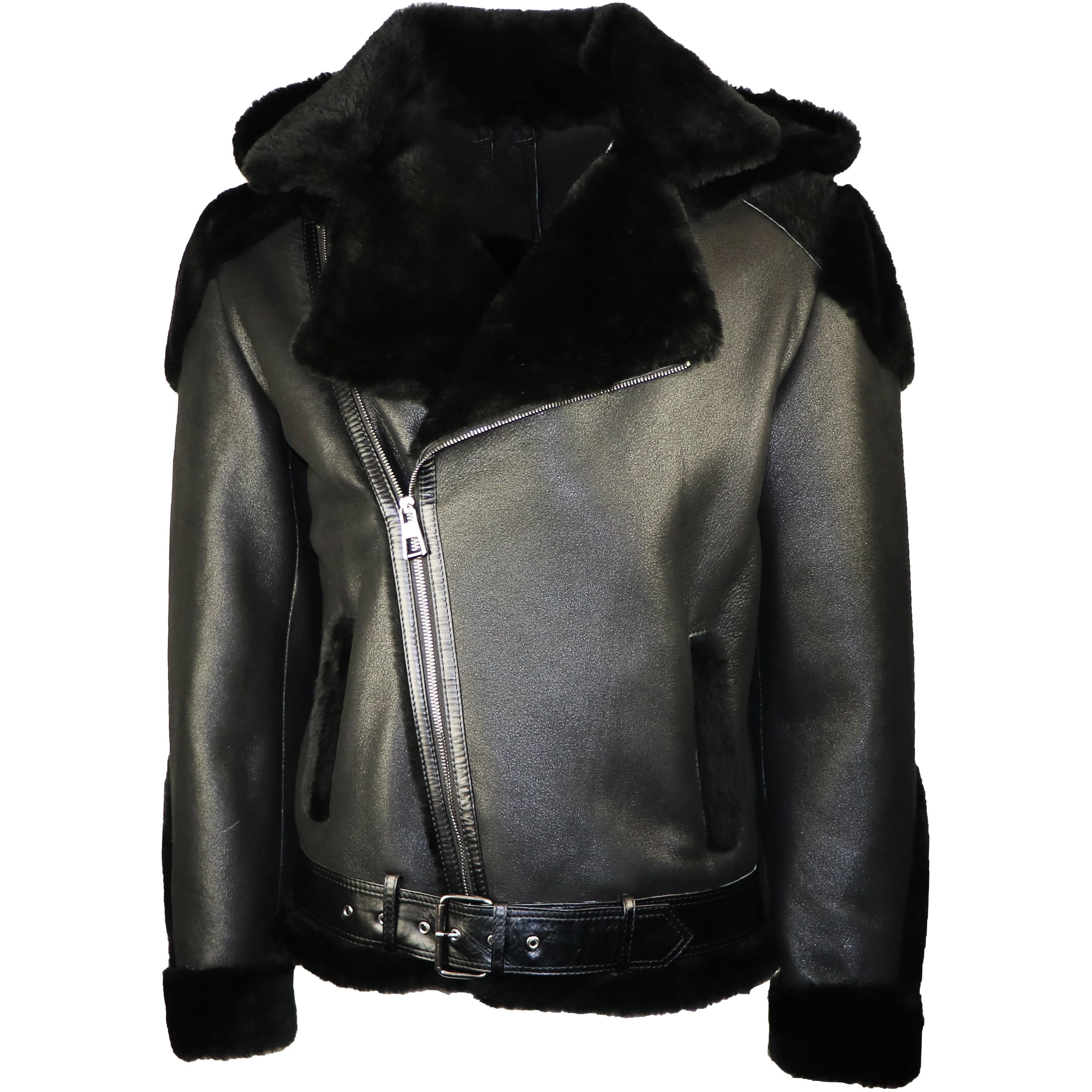 Zooloo Men's Sheepskin Shearling Moto Jacket with Hood - Zooloo Leather