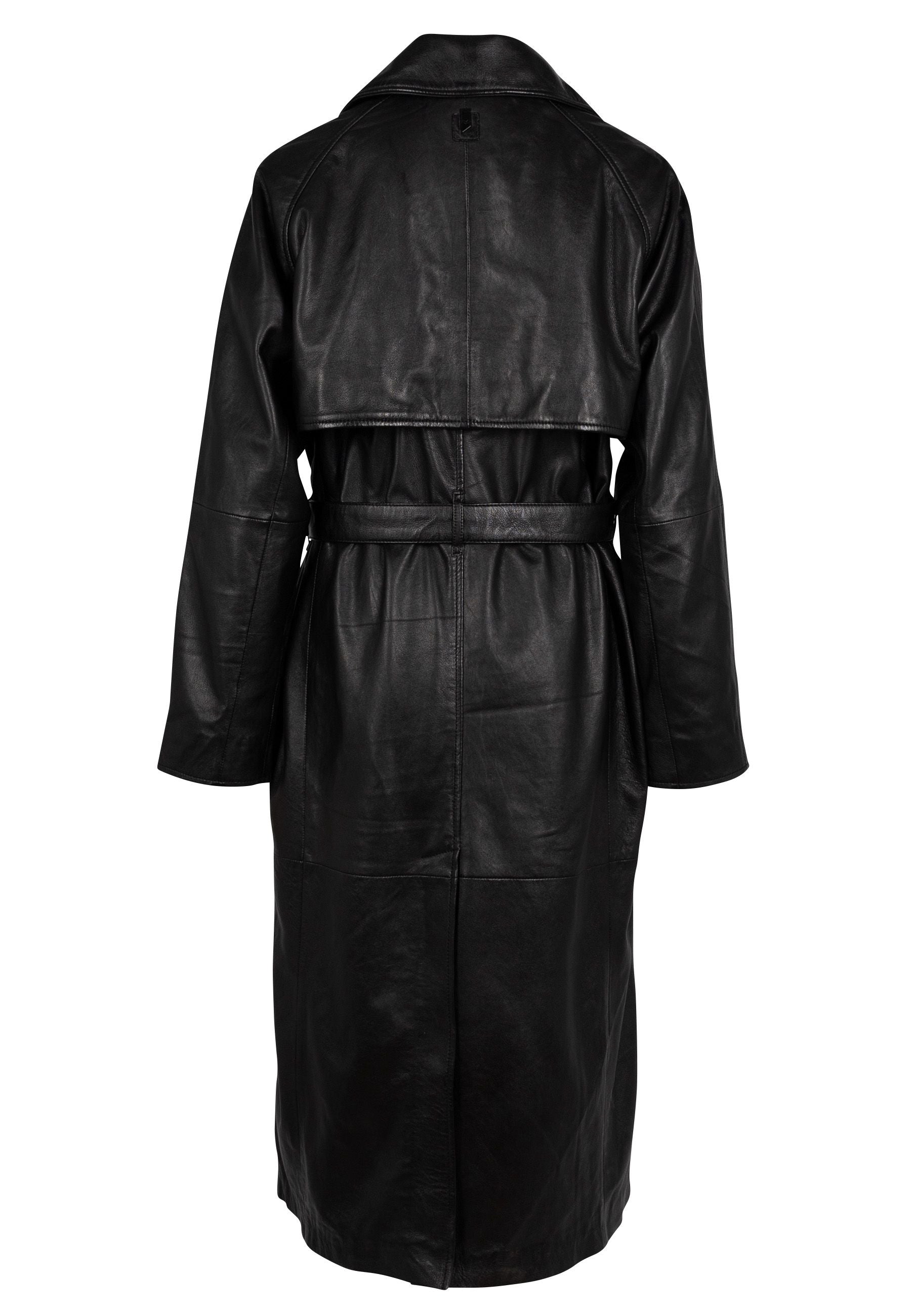 Deniz OS Leather Trench Coat, Black