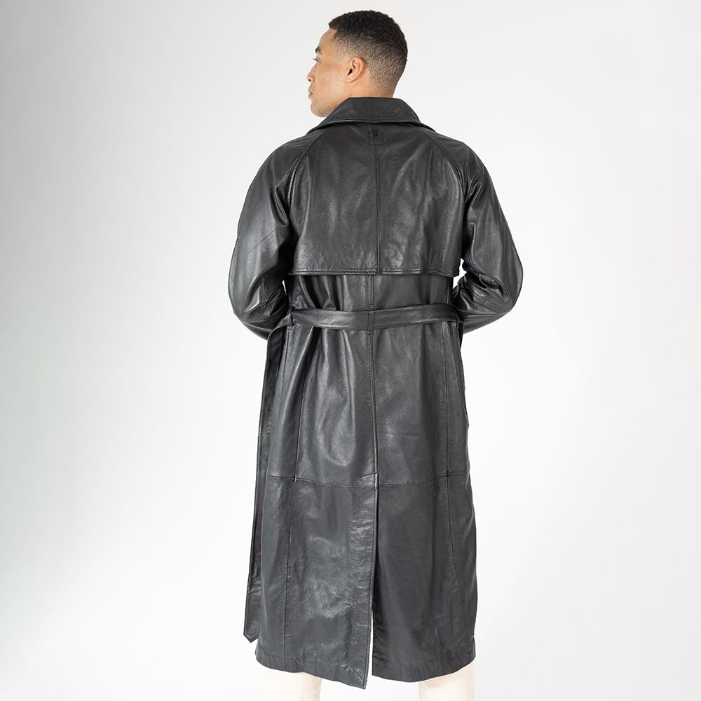 Deniz OS Leather Trench Coat, Black