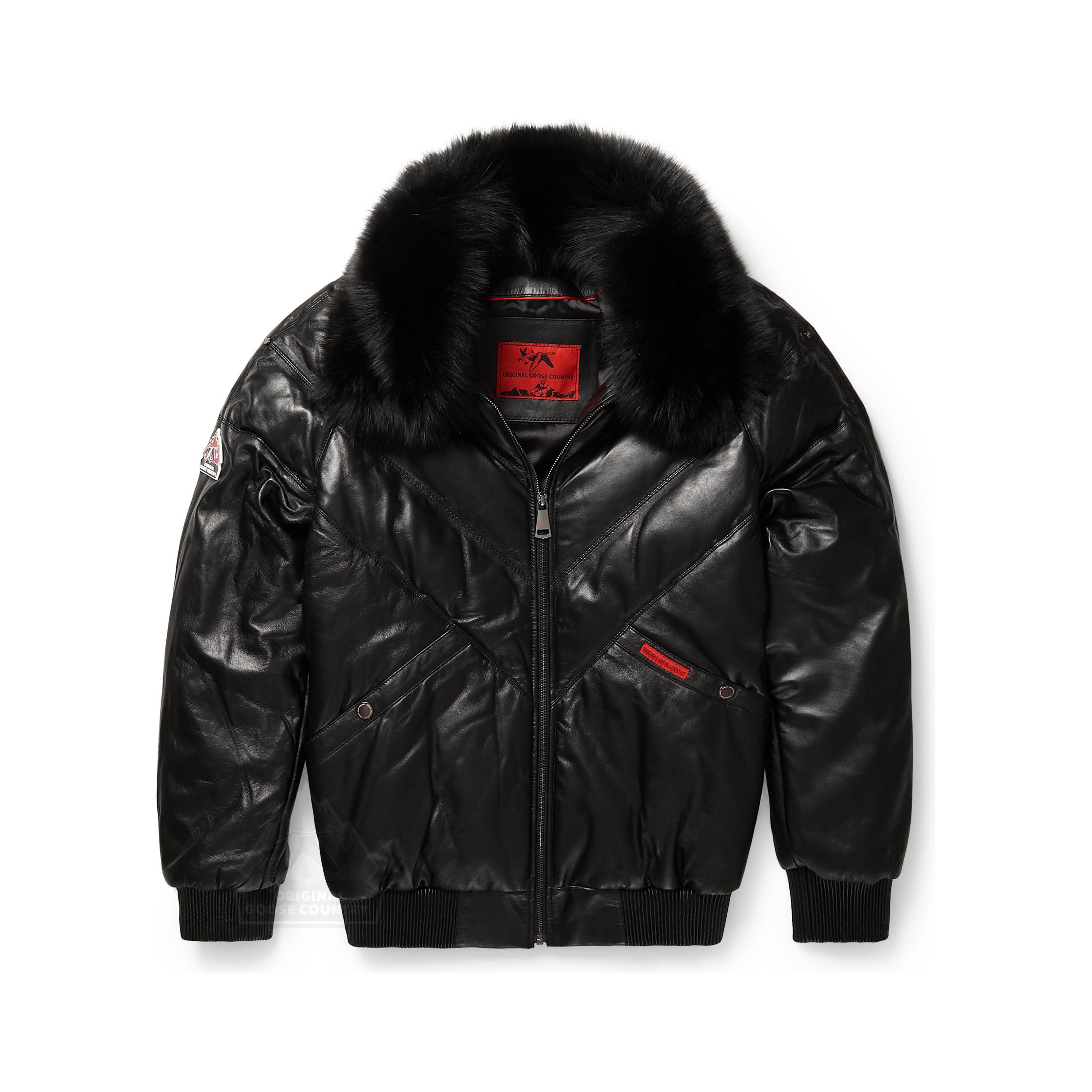Original Goose Country Men's V-BOMBER FOX FUR leather Jacket - Zooloo Leather