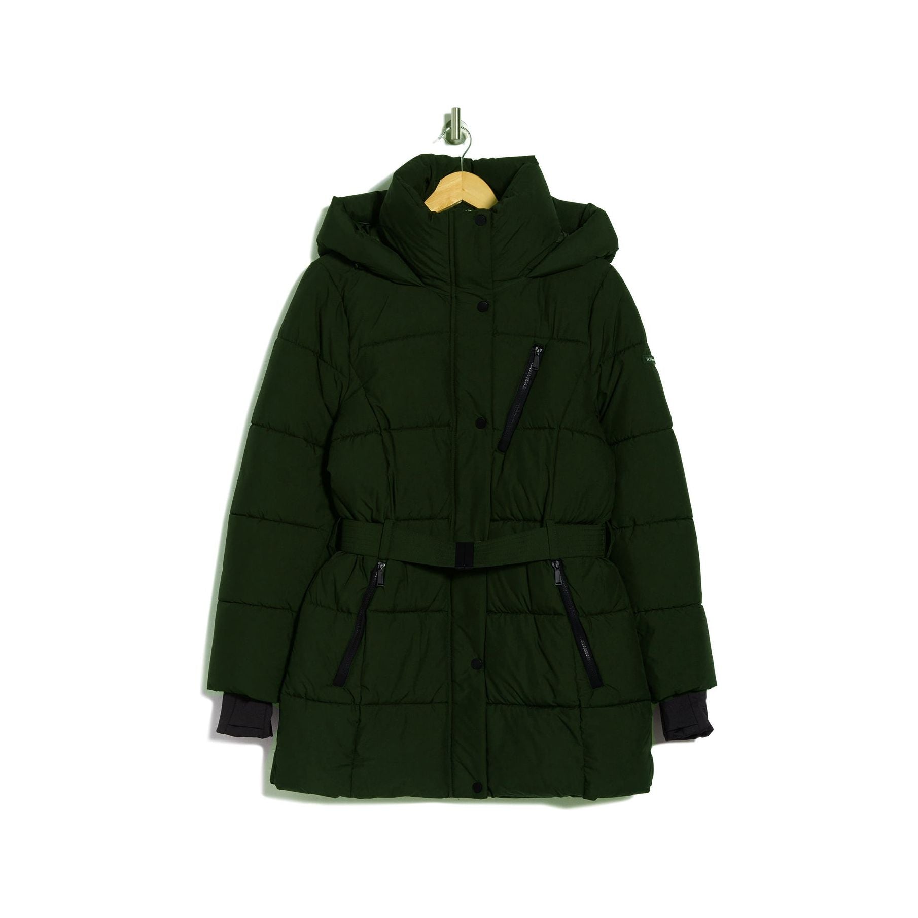 BCBGeneration Women's Belted Active Puffer Coat with Hood