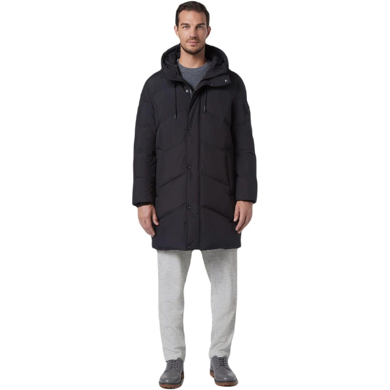 Andrew Marc Men's Long Water Resistant Sullivan Puffer Coat Fleece Lined Pockets - Zooloo Leather