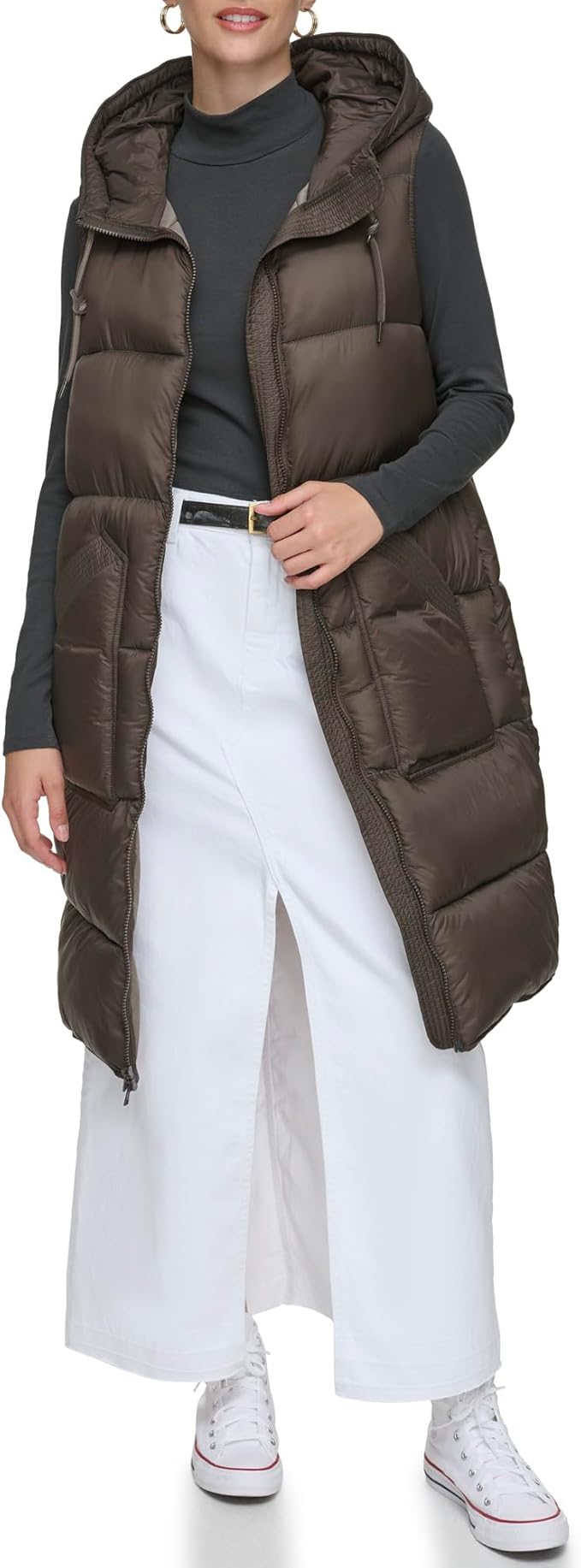 Andrew Marc Womens Kerr Long Quilted Puffer Vest