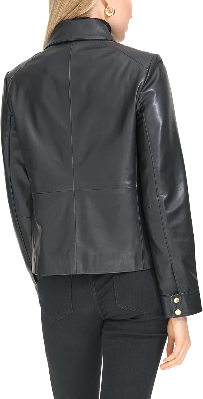 Cole Haan Women's Lambskin Trucker Leather Jacket