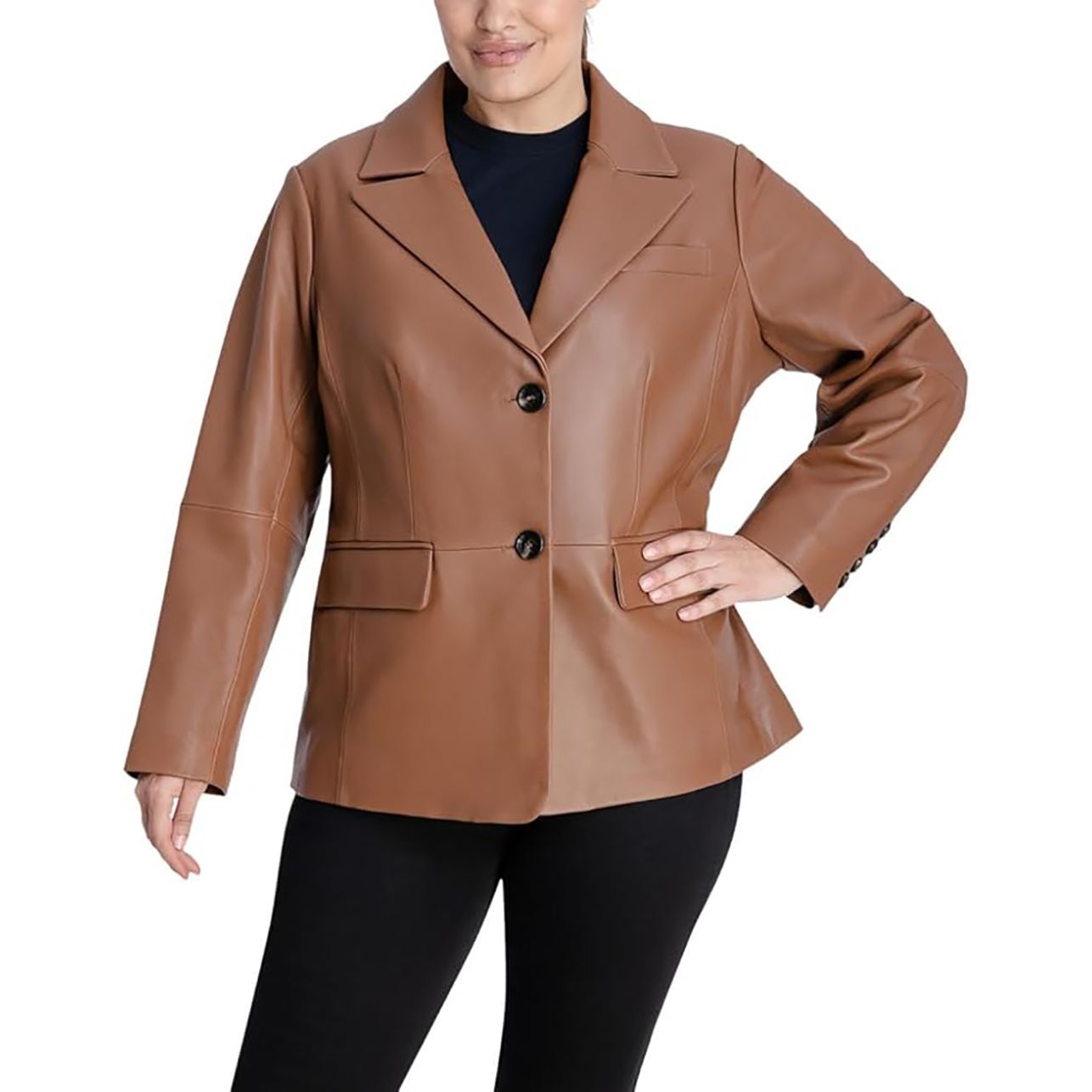 Anne Klein Women's Plus Size Leather Blazer Jacket