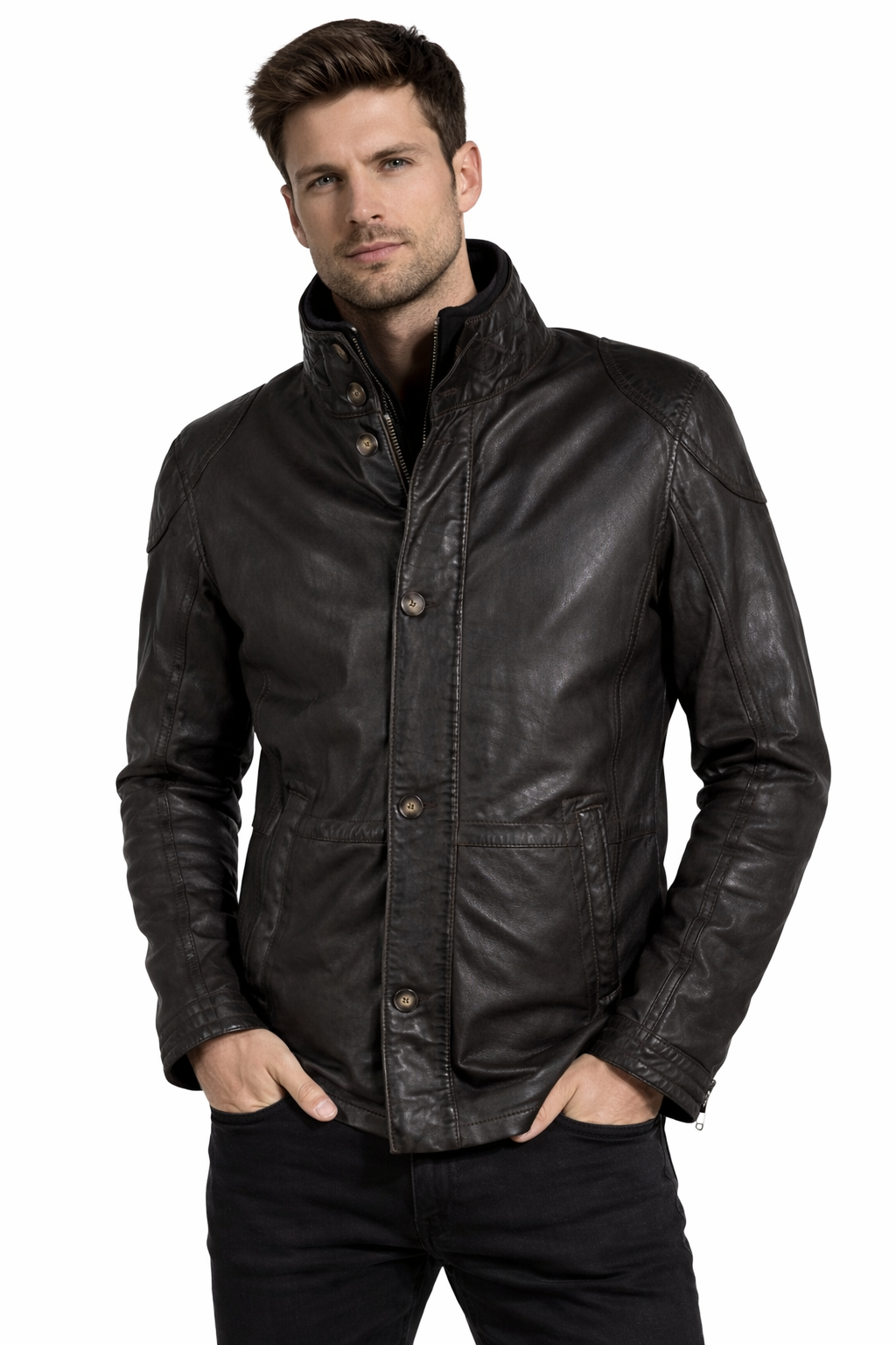 Fred CF Leather Jacket, Dark Brown