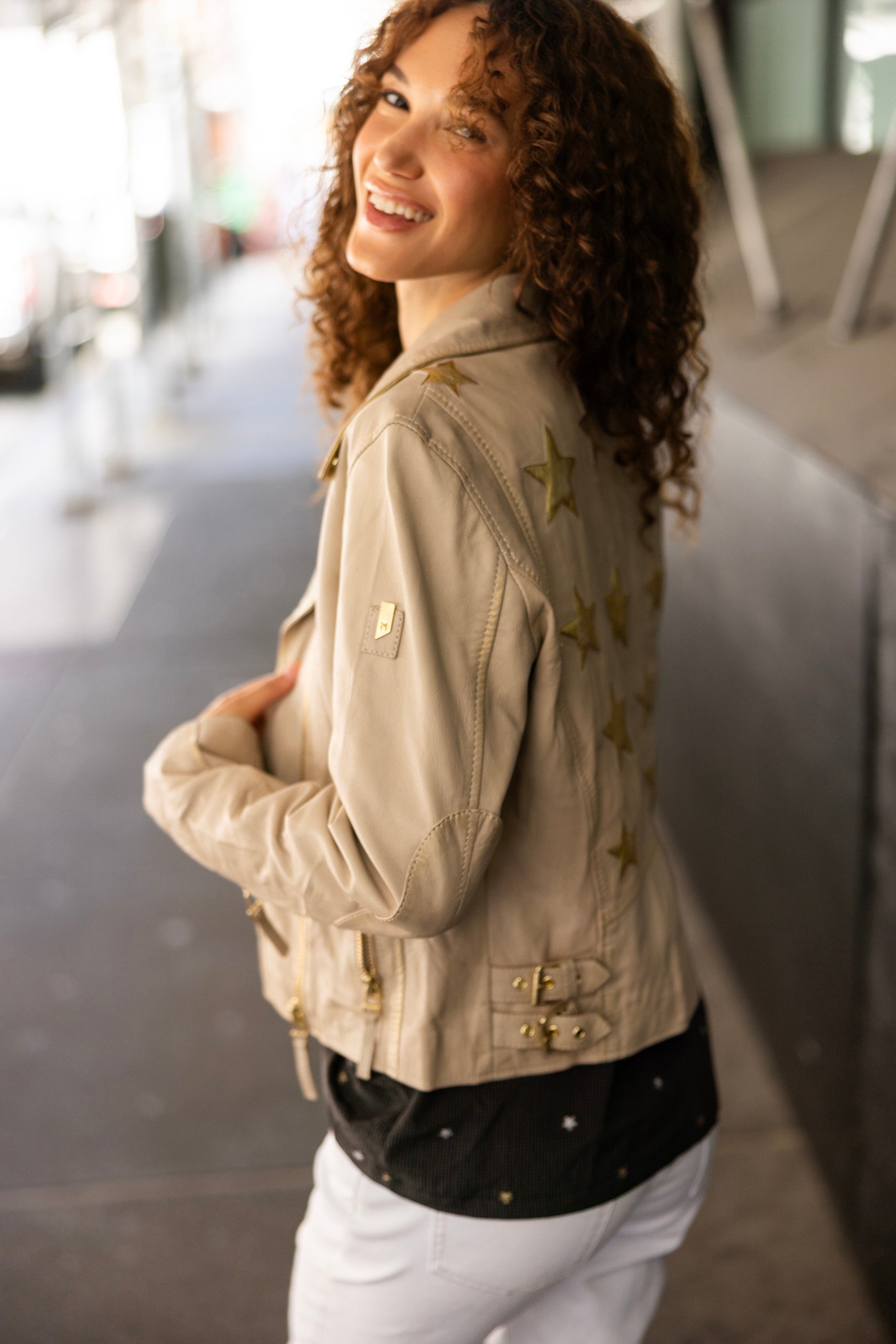 Mauritius Women's Christy RF Star Detail Leather Jacket