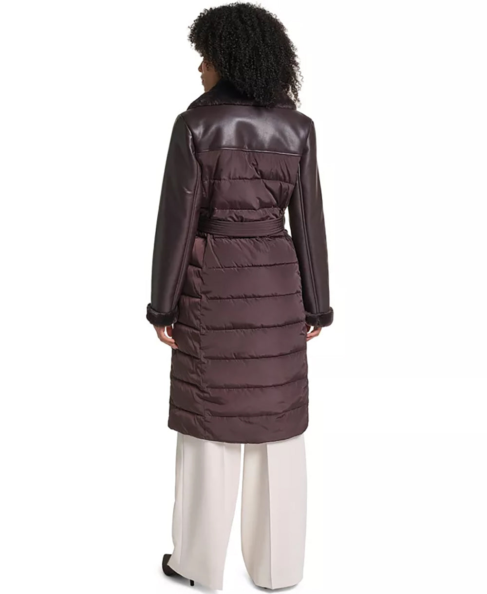 KARL LAGERFELD Women's Long puffer with Coat with Fur Faux Trim