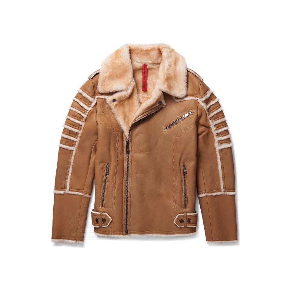 Original Goose Country Men's Sheepskin Shearling Moto Jacket - Zooloo Leather