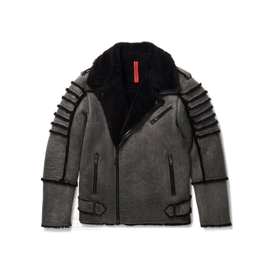 Original Goose Country Men's Sheepskin Shearling Moto Jacket - Zooloo Leather