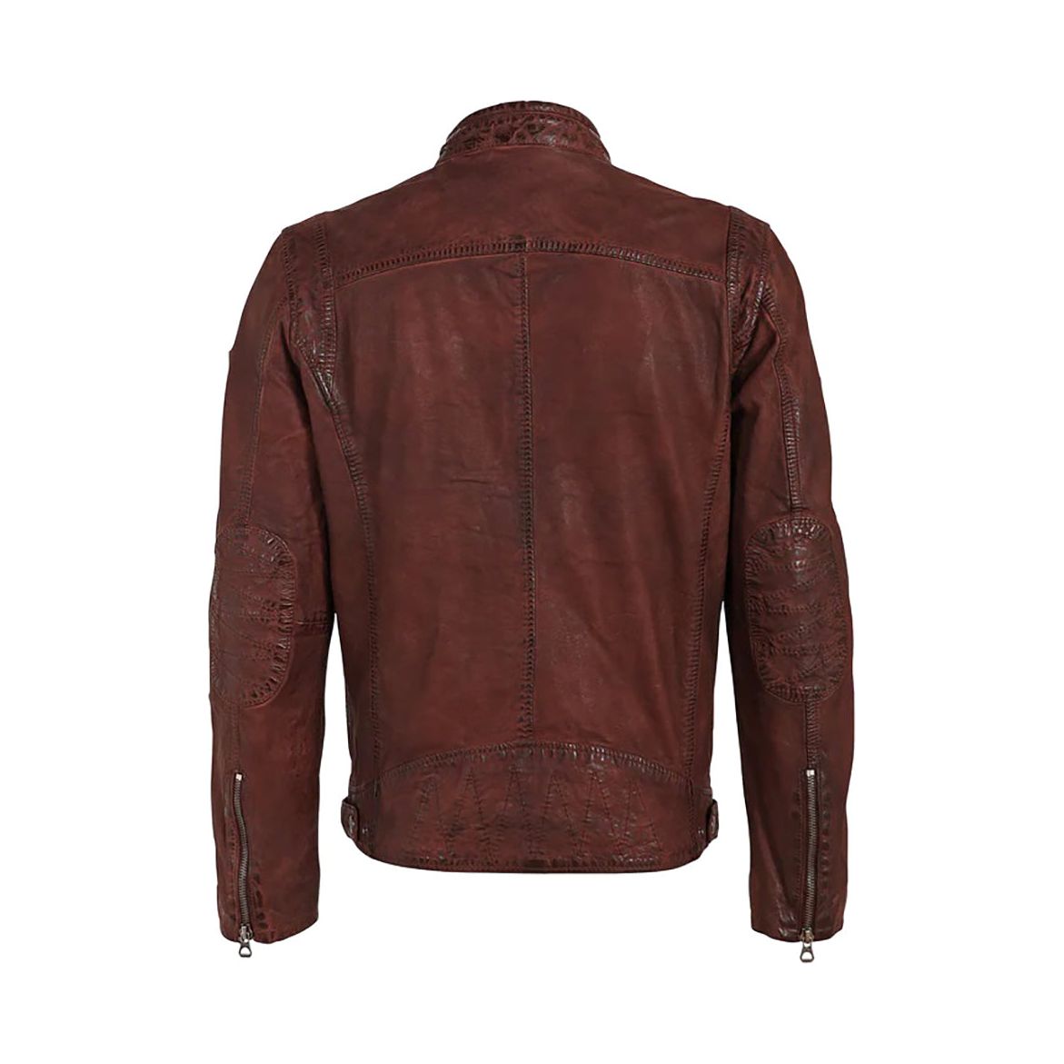Mauritius Men's Nubuck Racer Leather Jacket, Dark Cognac Real Leather