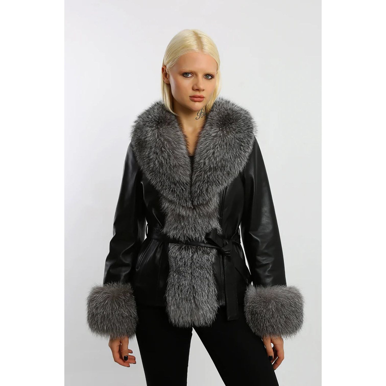 BARYA New York Lambskin Leather Jacket with Fox Fur Trim – Luxury Outerwear