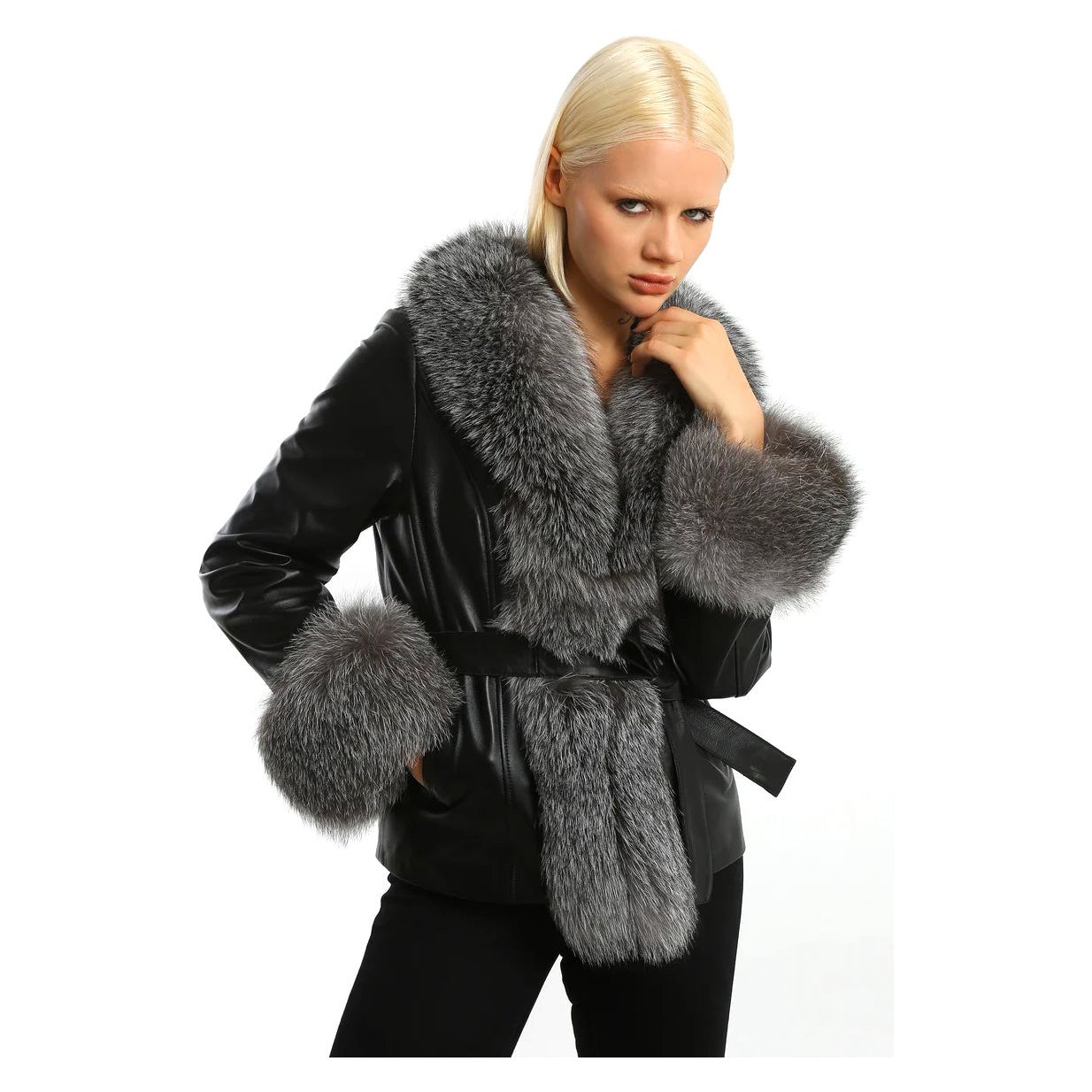 BARYA New York Lambskin Leather Jacket with Fox Fur Trim – Luxury Outerwear