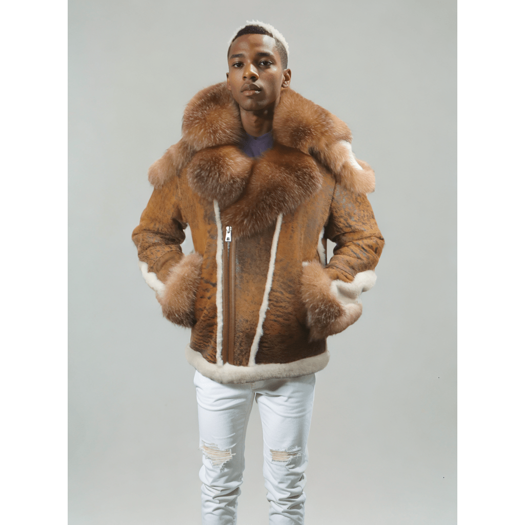 Barya New York Men's Sheepskin Shearling Moto Jacket - Zooloo Leather