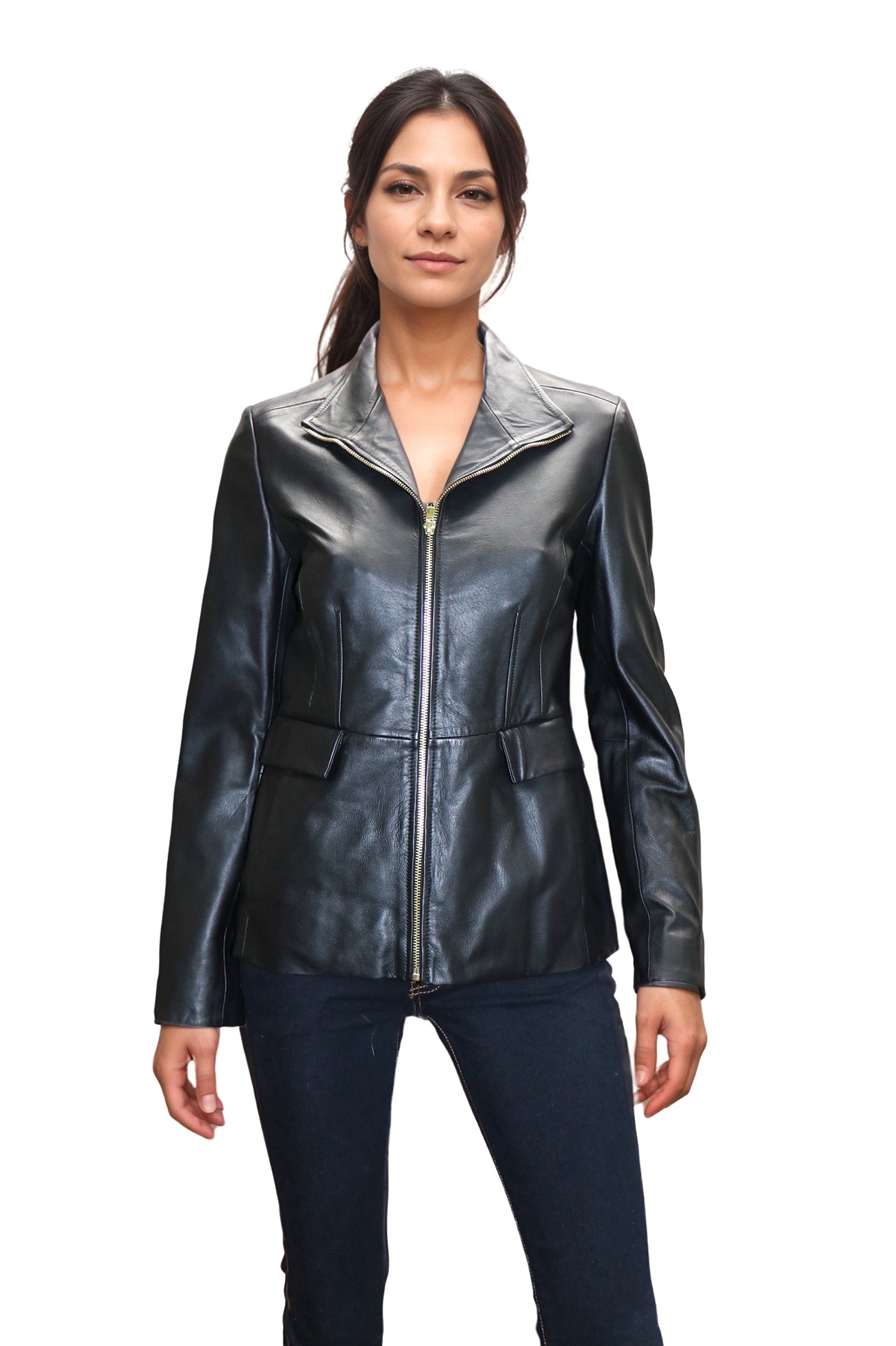 Cole Haan Women’s Inverted Collar Leather Jacket