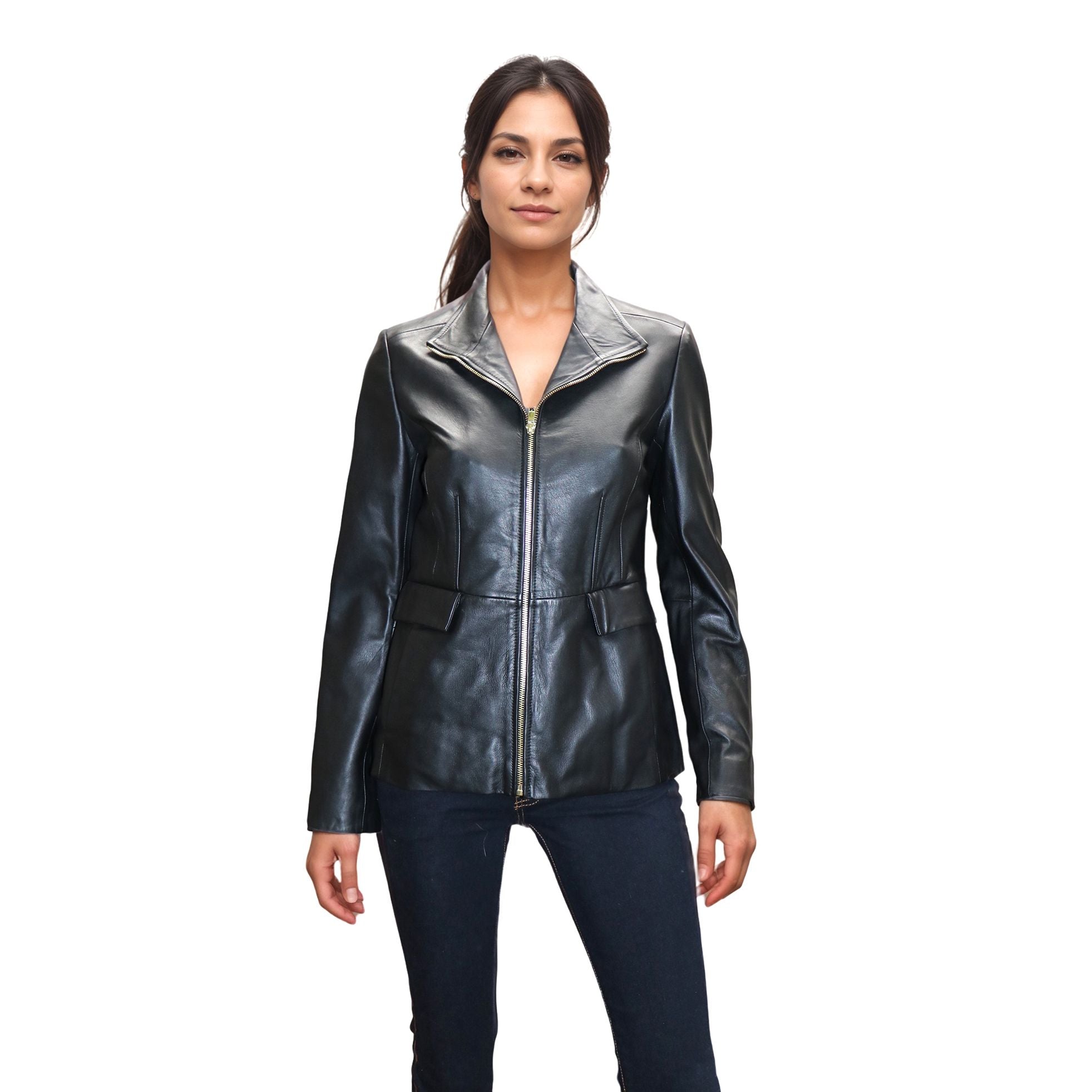 Cole Haan Women’s Inverted Collar Leather Jacket