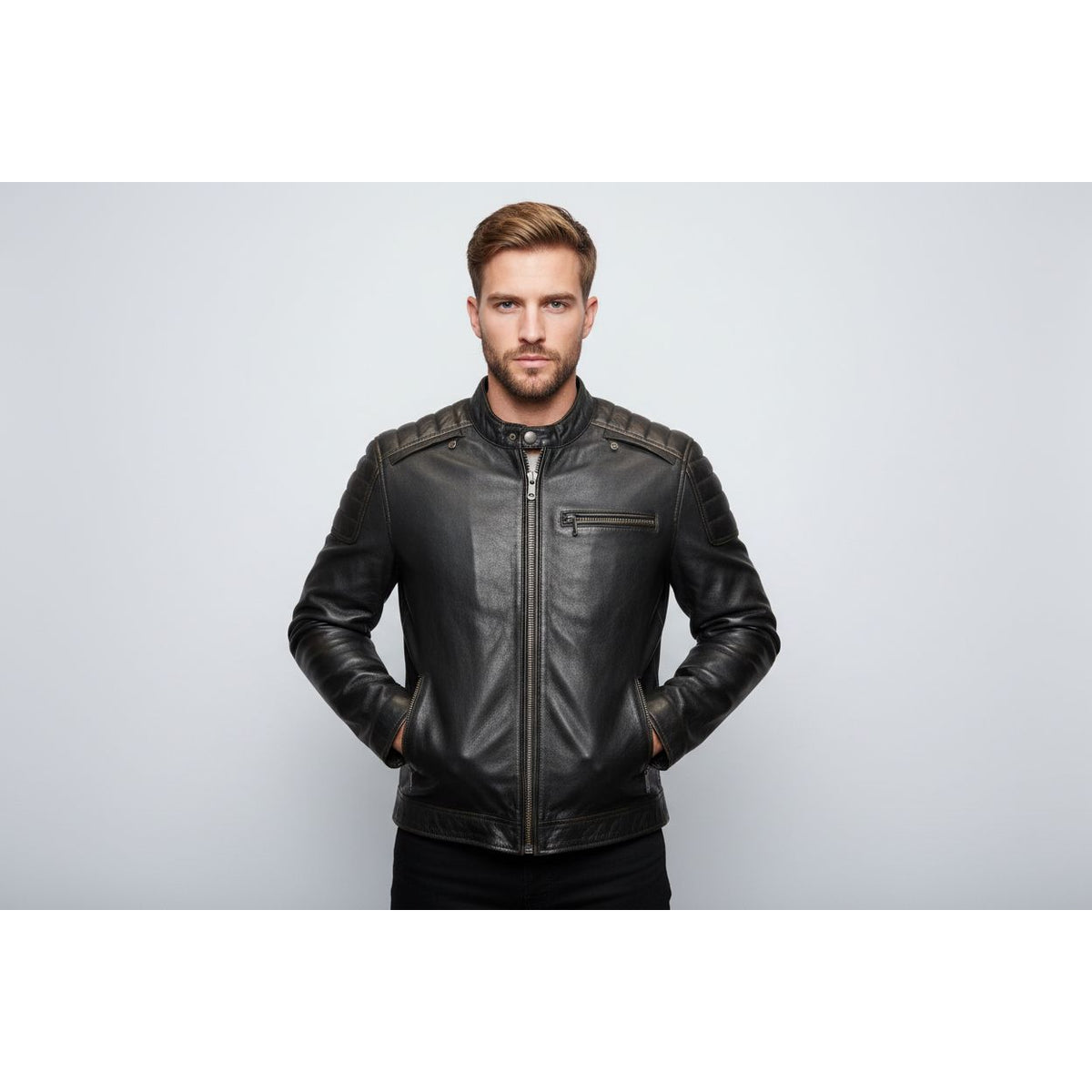 First Mfg Men's Crusader Moto Genuine Leather Jacket - Zooloo Leather