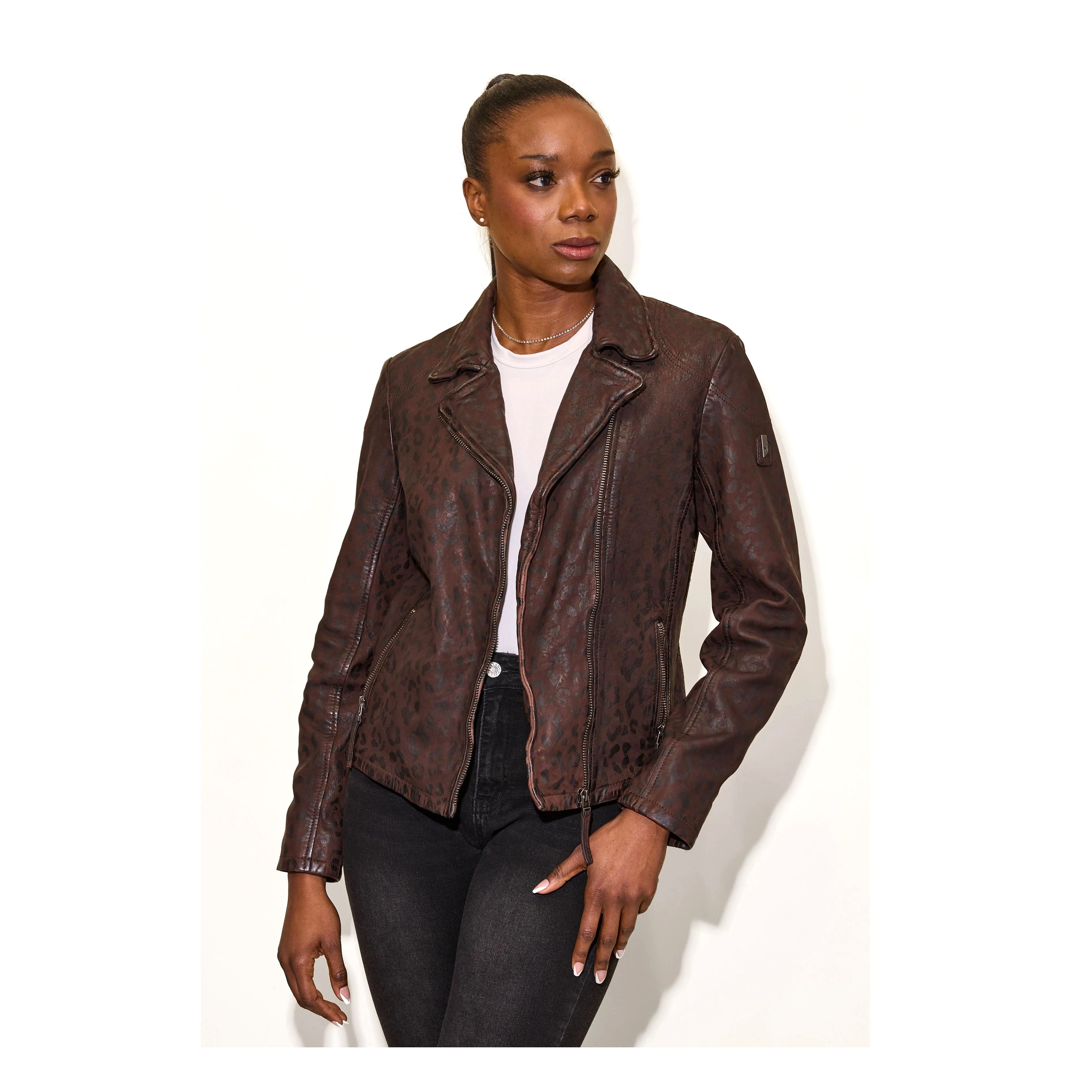 Mauritius Women's Meeow Animal-Inspired Print Genuine Leather Jacket