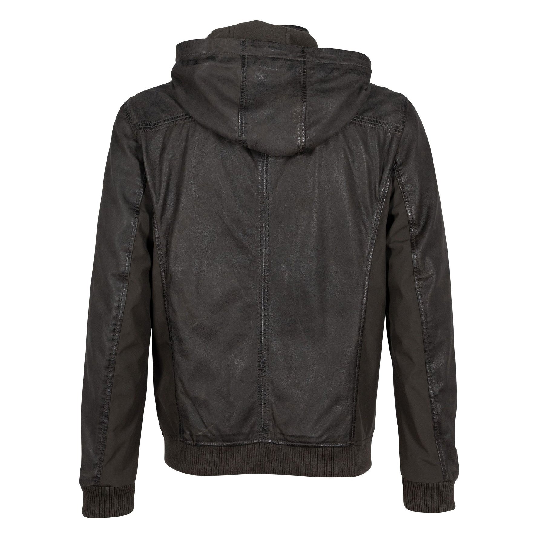 Mauritius Mens Hooded Leather Jacket with Spandex Side Panels