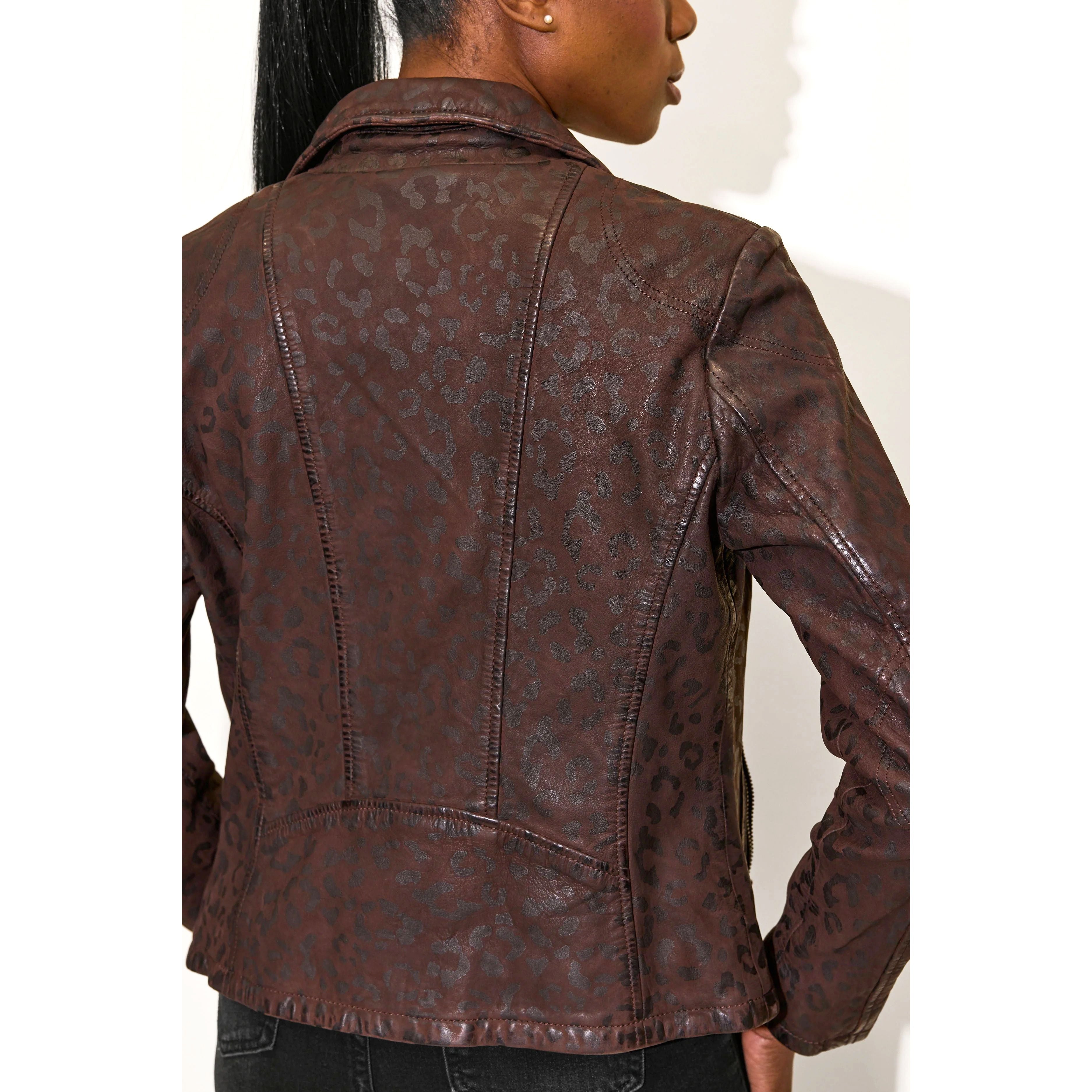 Mauritius Women's Meeow Animal-Inspired Print Genuine Leather Jacket