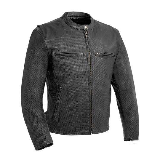 First Mfg Men's Motorcycle Perforated Leather Jacket